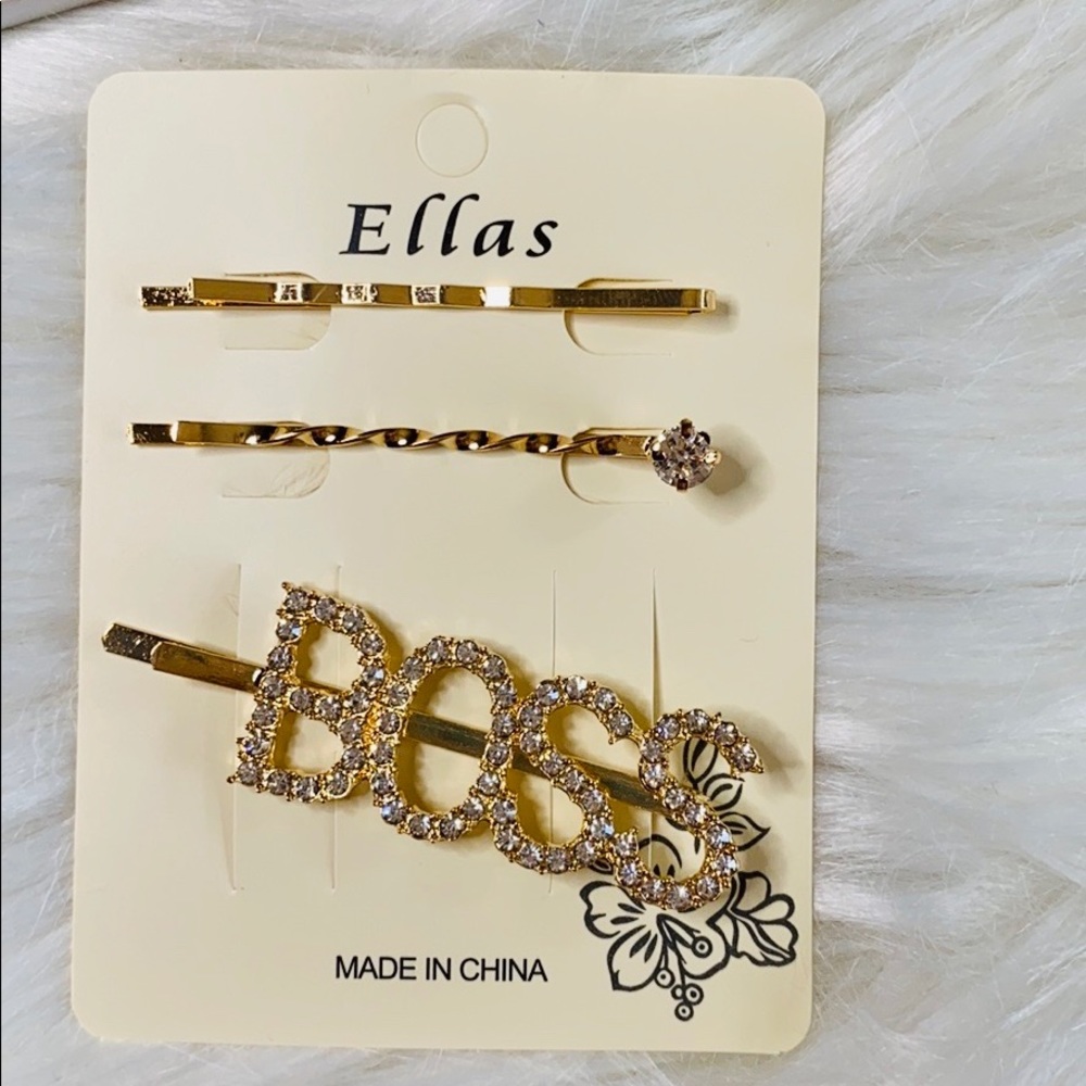 Hair Clip Set of 3 Rhinestone Boss Accessories - Picture 1 of 4